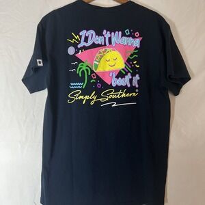 Simply Southern T-shirt Womens Large Blue Taco Graphic‎ Cotton Short Sleeves